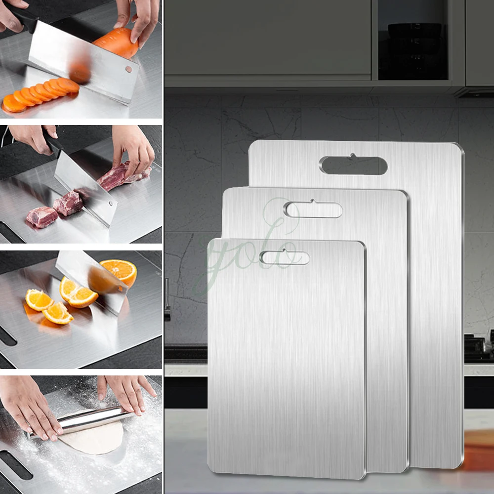 Thick High Grade Double Side Chopping Block Stainless Steel 3 Pack 36cm x 25cm Titanium Cutting Board 100Pure for Kitchen 2 in 1