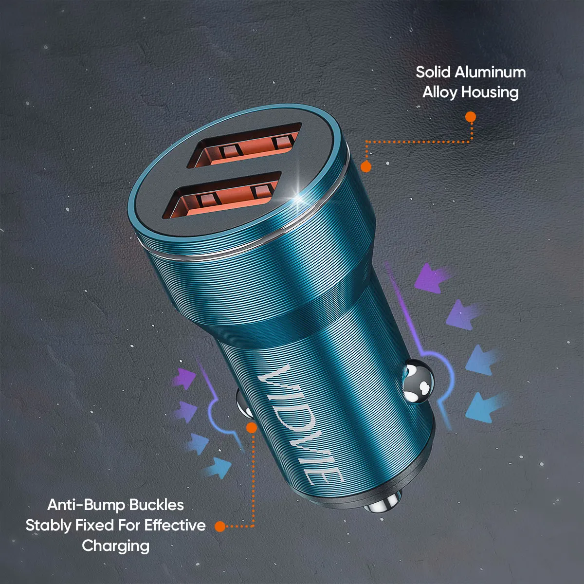 VIDVIE Aluminum High Quality Cheap Two Ports USB 2.4A Car Charger Adapter For iPhone Android Phone