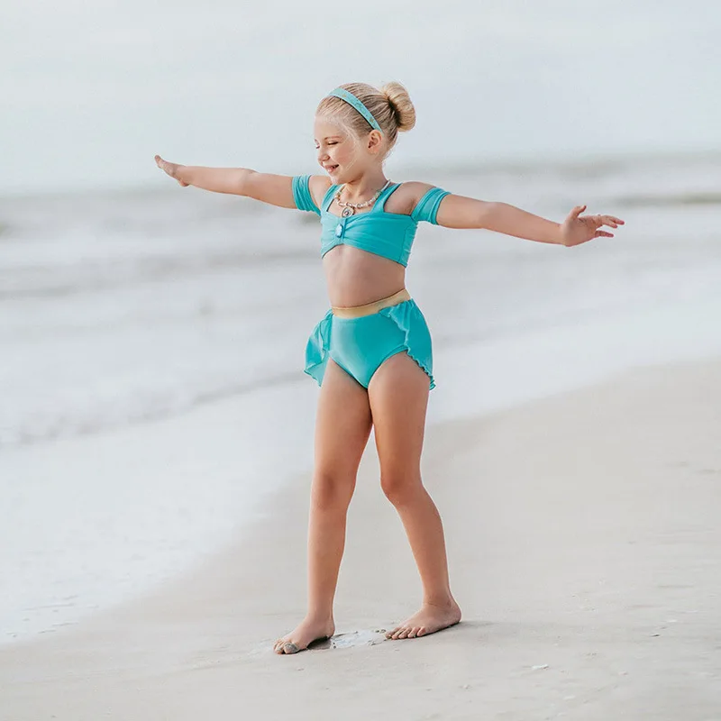 New Baby Girl Princess Swim Suit Summer Child Swimwear Bathing Suit Kid Swimming Clothing Ruffle Baby Hawaii Suit 2-10Y