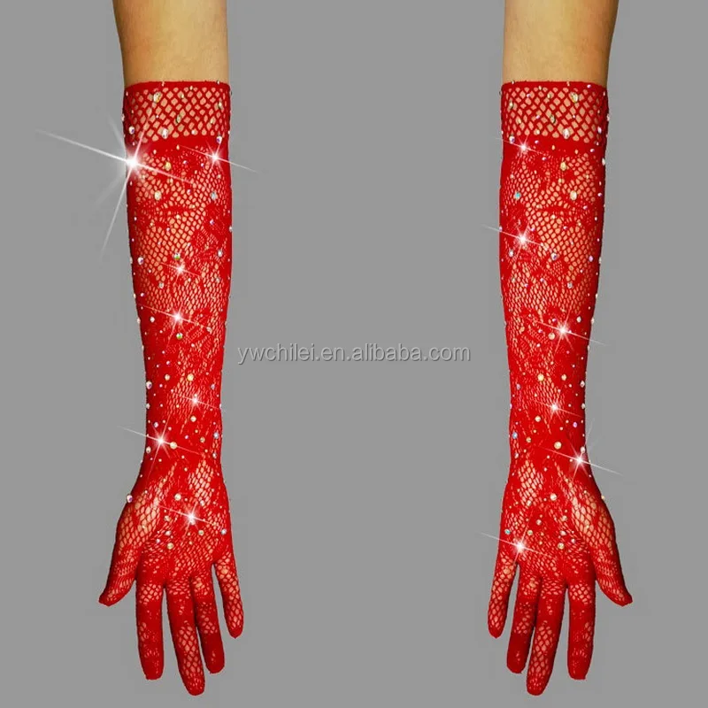Black Nude Net Mesh Arm Sleeve 80s Opera Glitter Gloves