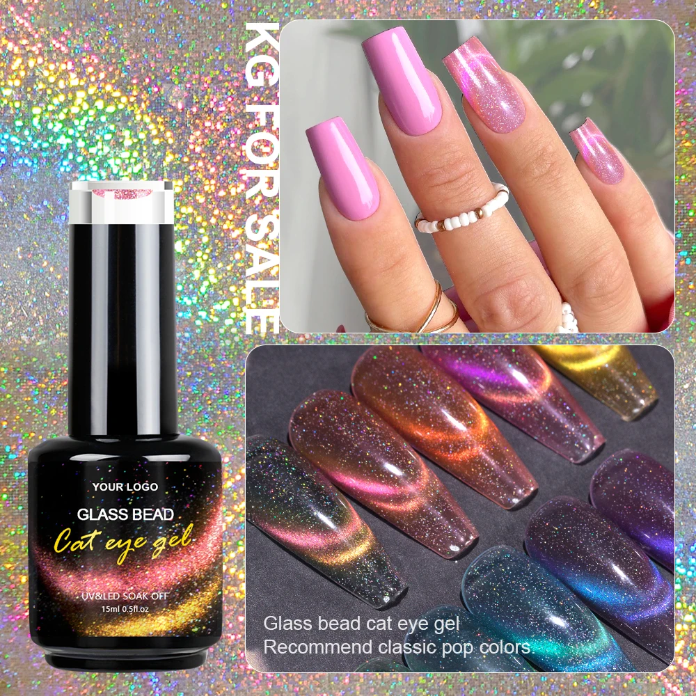 New Arrival Glass Bead Cat Eye Gel Polish 10colors Collection Magnetic Cat Eye Gel