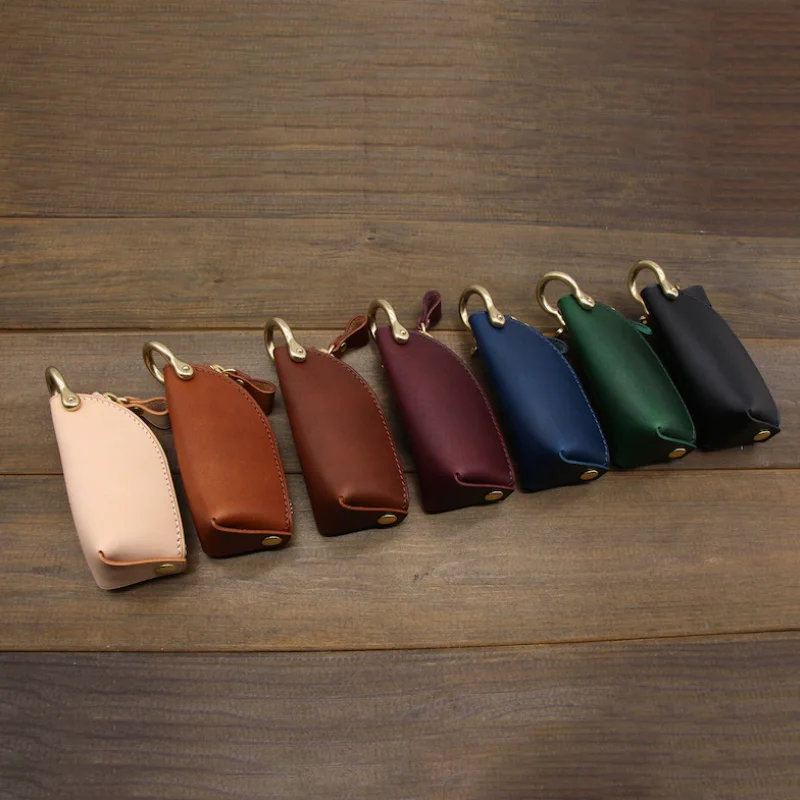 Customized PU Leather Zipper Car Key Case Mini Faux Leather Key Bag Pocket Car Keychains