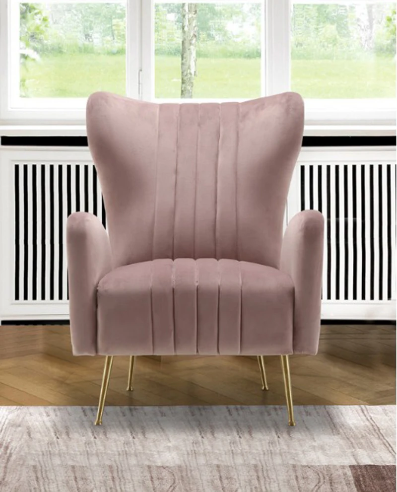 Gold Metal Legs Design Modern Velvet Blue Armchair