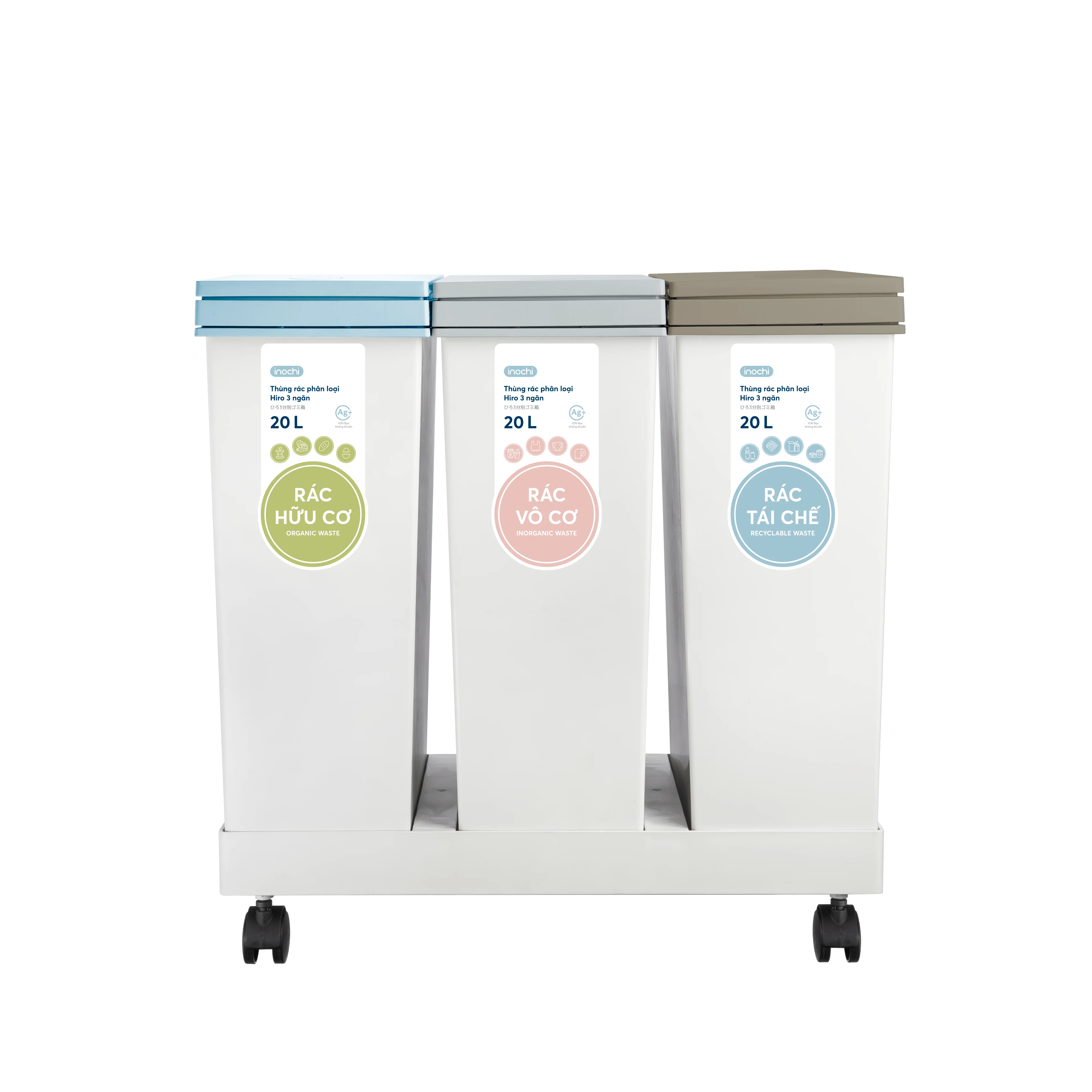 Hiro Standing Type PP Plastic Trash Bin Dual/Triple Compartment Office Waste Sorting Bin Rectangular Rectangular Recycle Bin