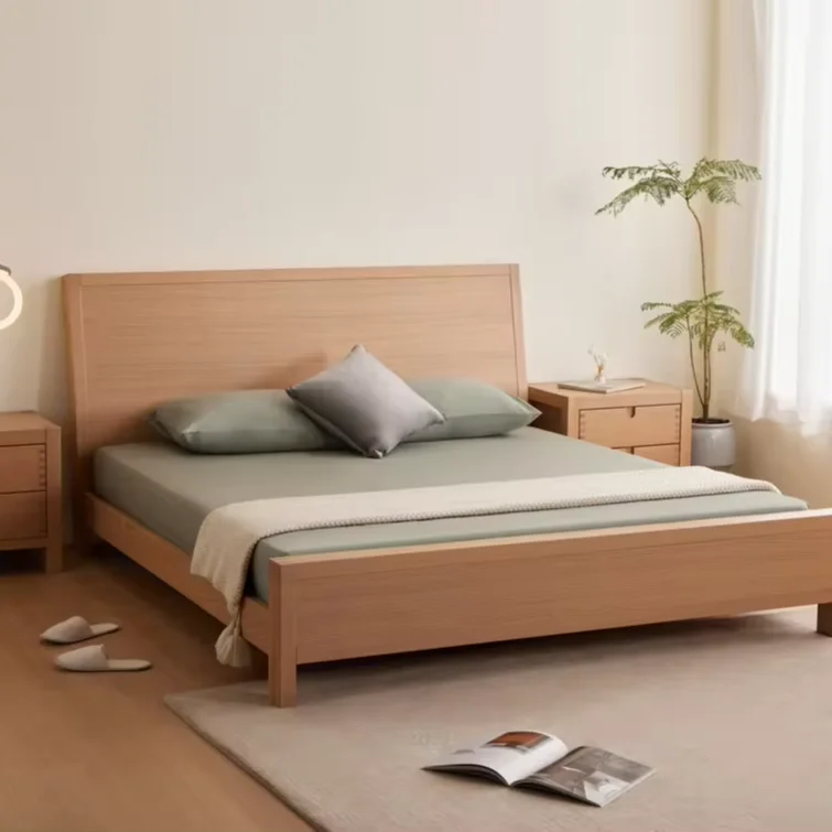 Huahe Modern Wooden Beds for Bedroom Furniture Minimalist Design Solid Teak Wood King Size Bed  Headboard Solid Wood Beds