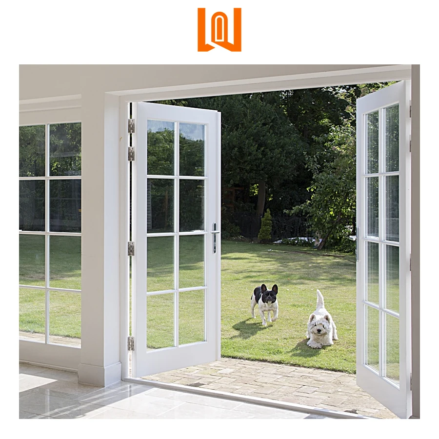 WANJIA factory vinyl glass french door pvc exterior doors upvc double casement door