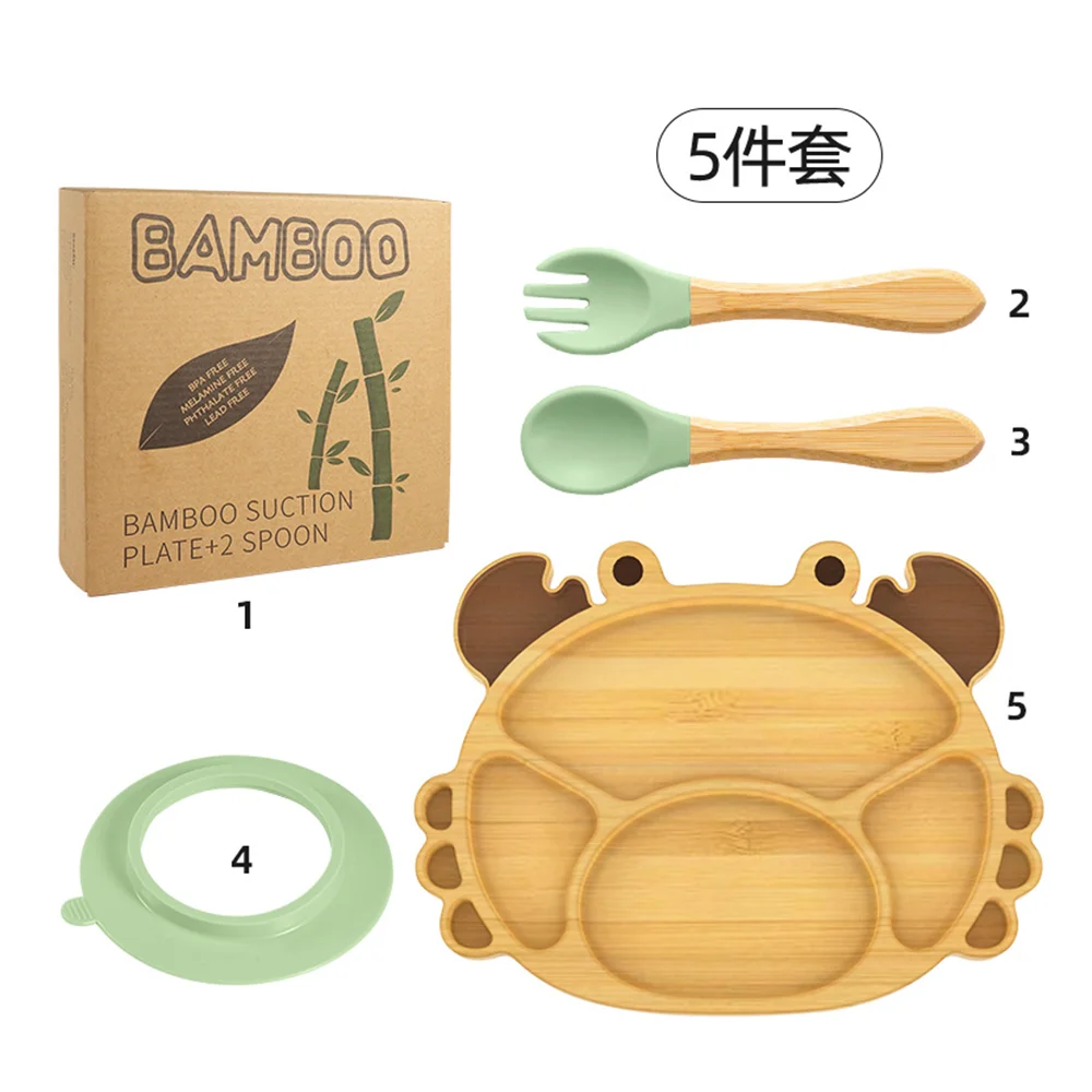 Cute Kids Crad Shape Dishwasher Natural Feeding Suction Plate Bamboo Fiber Plates
