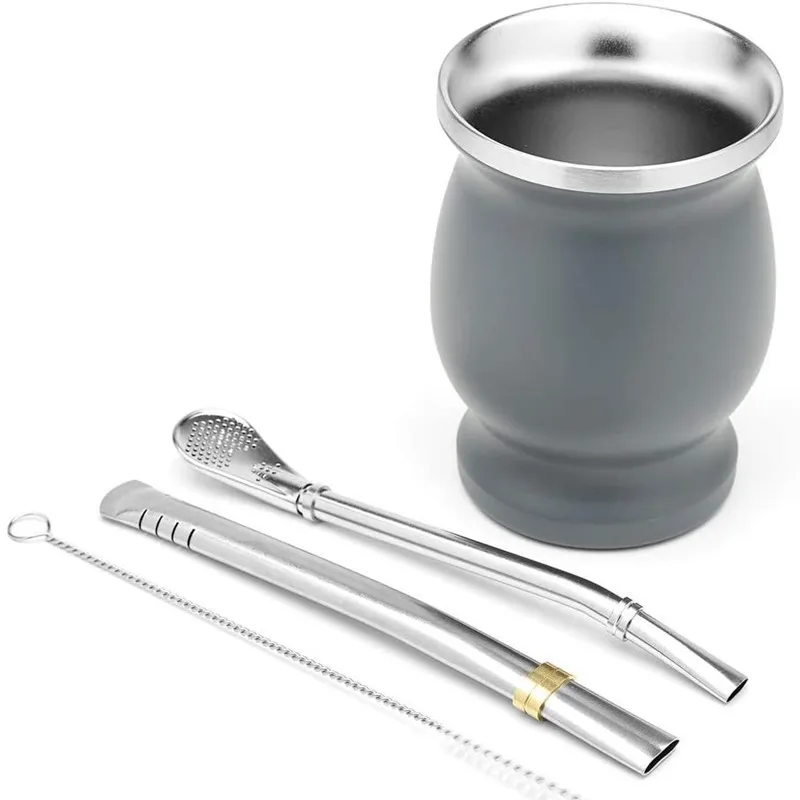 South America style Reusable 8oz Stainless Steel Double Wall vacuum insulated Yerba Mate Bombilla Set Mate Cup