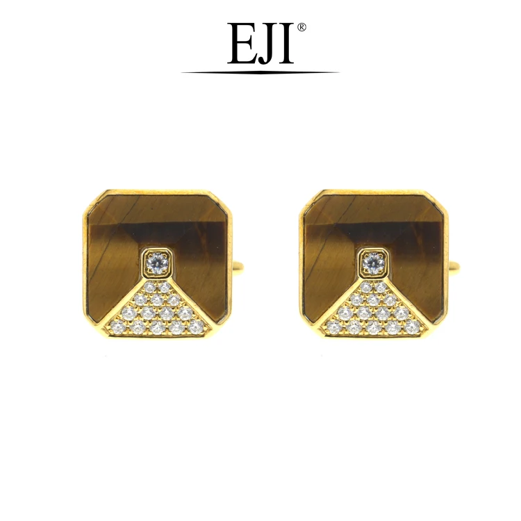 Низкая цена Мужская официальная рубашка 18k золото тигровый глаз бриллиант запонки