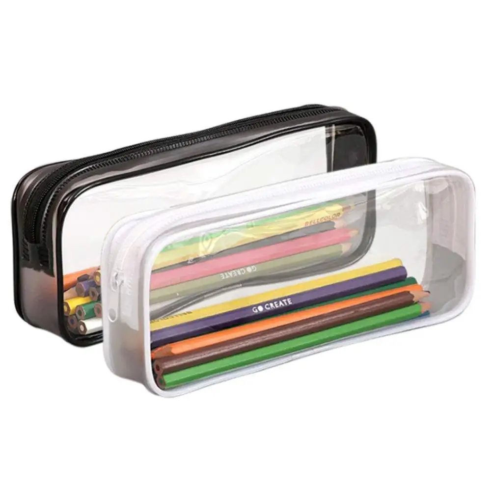Pencil Case /transparent PVC Big Capacity Pencil Pouch/ Pen Bag Cosmetic Pouch with Zipper for School Office Plastic