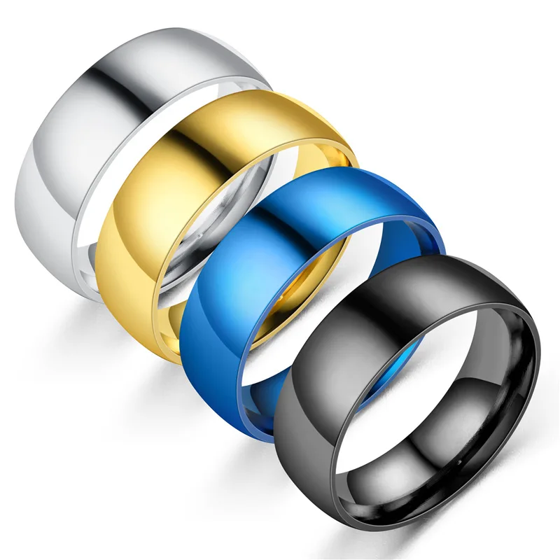 8mm Inner and Outer Ball Glossy Ring Stainless Steel Simple Jewelry Laser Lettering
