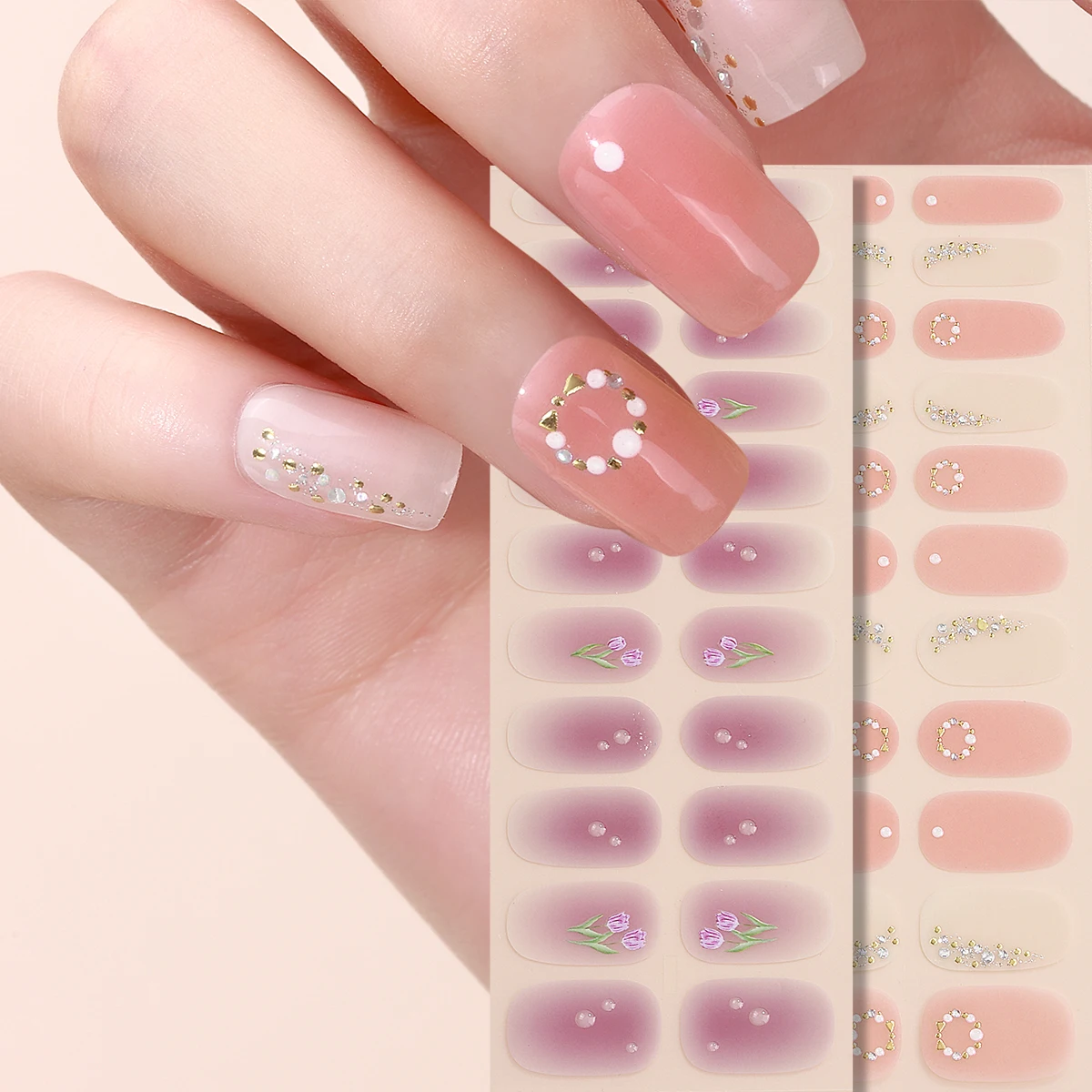 Wholesale High Quality Nail Art Stickers Decals Semi Cured Gel Nail Strips Uv Gel Nail Stickers Semi Cured