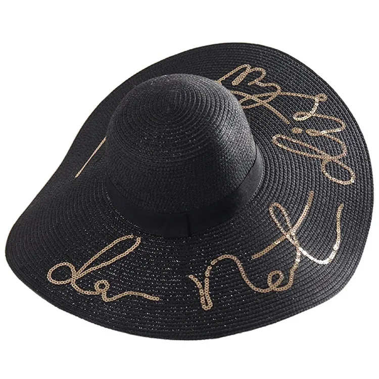 Fashion wholesale custom logo summer women floppy wide brim foldable big brim straw hats