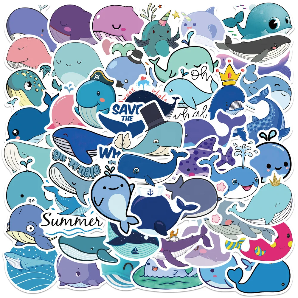 50pcs Kawaii Deep Sea Whale Sticker Planner Scrapbooking Album Stationery Washi Stickers DIY Blue Dolphin Journal Sticker