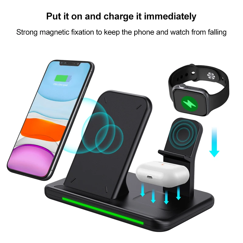 Factory Wholesale Charger Magnetic 7.5W 10W 15W 3 IN 1 Wireless Charger Charging For Phone 12 pro fast charger