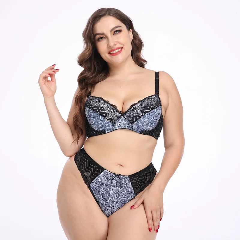 High Quality Plus Size Bra And Panty Sets Conjuntos De Sujetador Y Ropa Interior Lace Plus Size Bra And Thong Bra Set For Woman