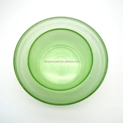 Hand Made Light Green Twist Line Pattern Round Fruit Glass Bowl for Dessert Salad Pasta