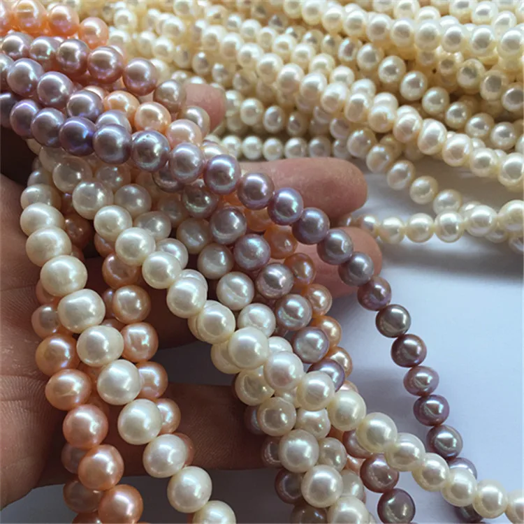 R.GEM. High Luster 5-10mm Near Round Little Flaws Freshwater Loose Pearls Strands for jewelry making