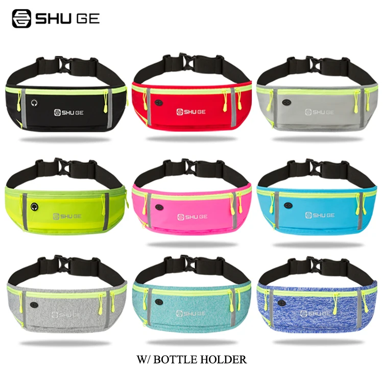Nylon fabric waterproof Multi Pocket running waist bag sports fitness bag with headphone hole for wired headphones
