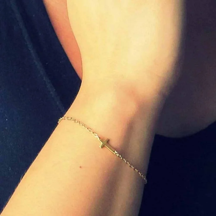 Cheap wholesale adjustable gold thin chain bracelet jesus jewelry women cross bracelet