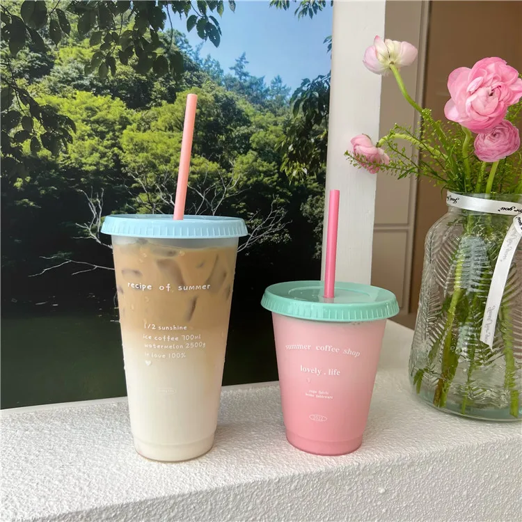 High Quality Korean Style Factory Customized Colorful Home Drinking Ware With Cover Straw Cute Printing Outdoor Coffee Cup