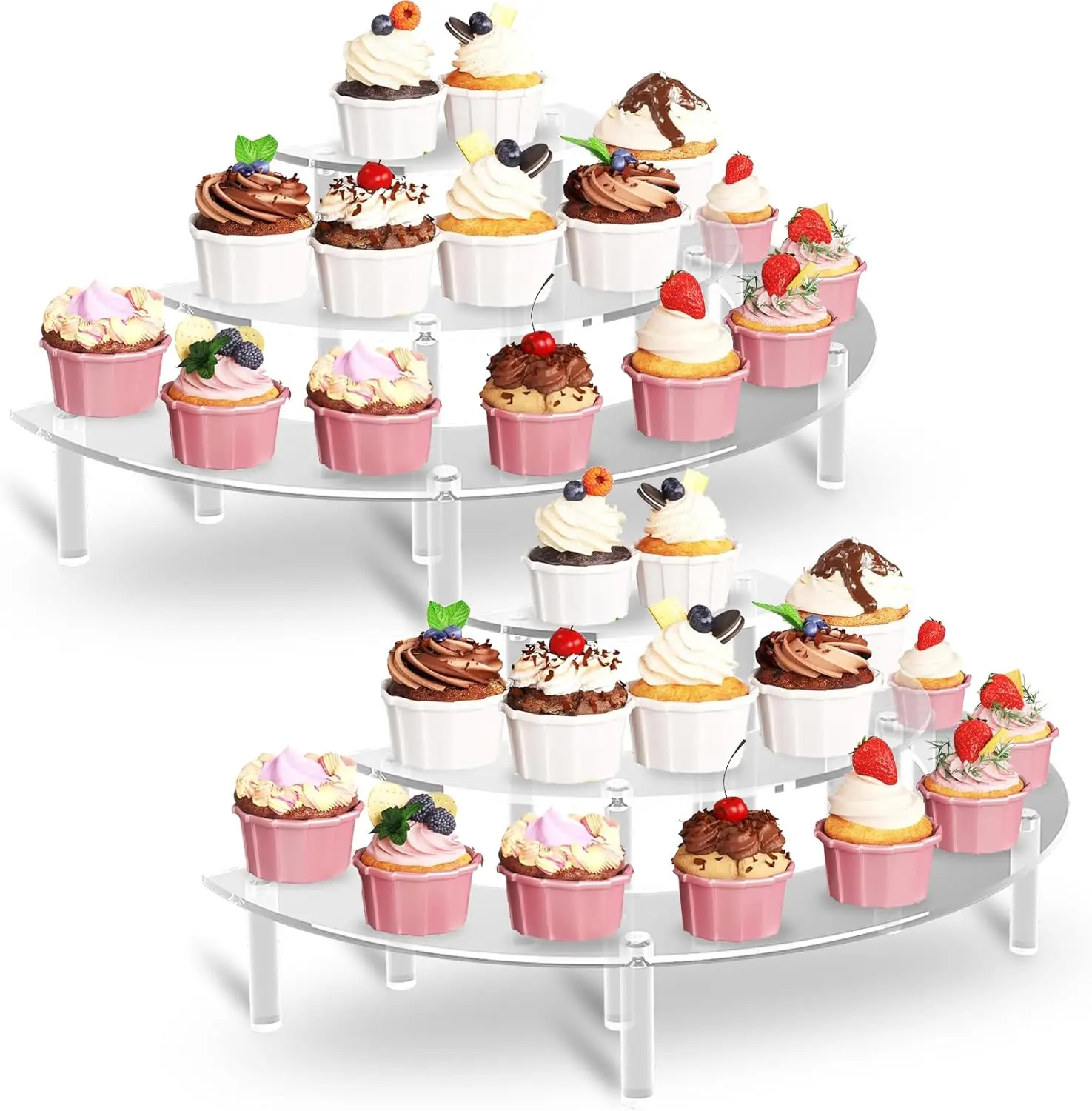 Wholesale Acrylic Riser Display Shelf 3 Tier Half Moon Cupcake Stand Clear Dessert Desktop Display Stand