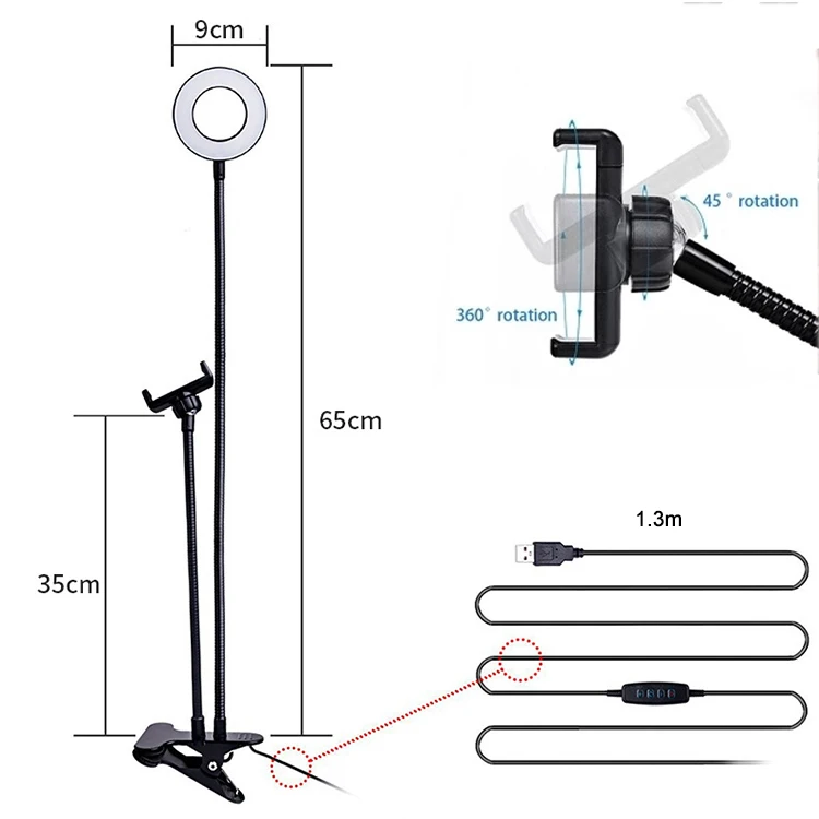 2020 cheap mini universal usb control mobile ring light small clip on cell phone holder stand led selfie ring light