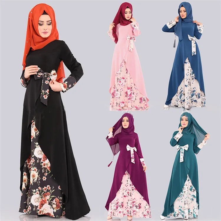 Dubai Turkey Arab Oman Elegant Chiffon Kimono for Women Muslim Islamic Clothing Floral Dresses Abaya Muslim Clothes Women Dress