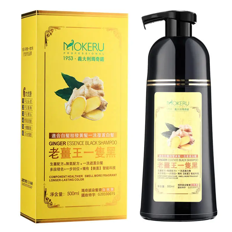 2024 wholesale Best Ginger shampoo for dyed/oily or thinning hair 500ML black hair color dye shampoo mokeru