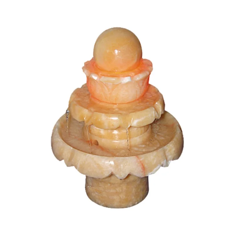 Роскошный желтый оникс фэн шуй Крытый плавающий вращающийся круглый каменный шар фонтан с вращающимся шариком