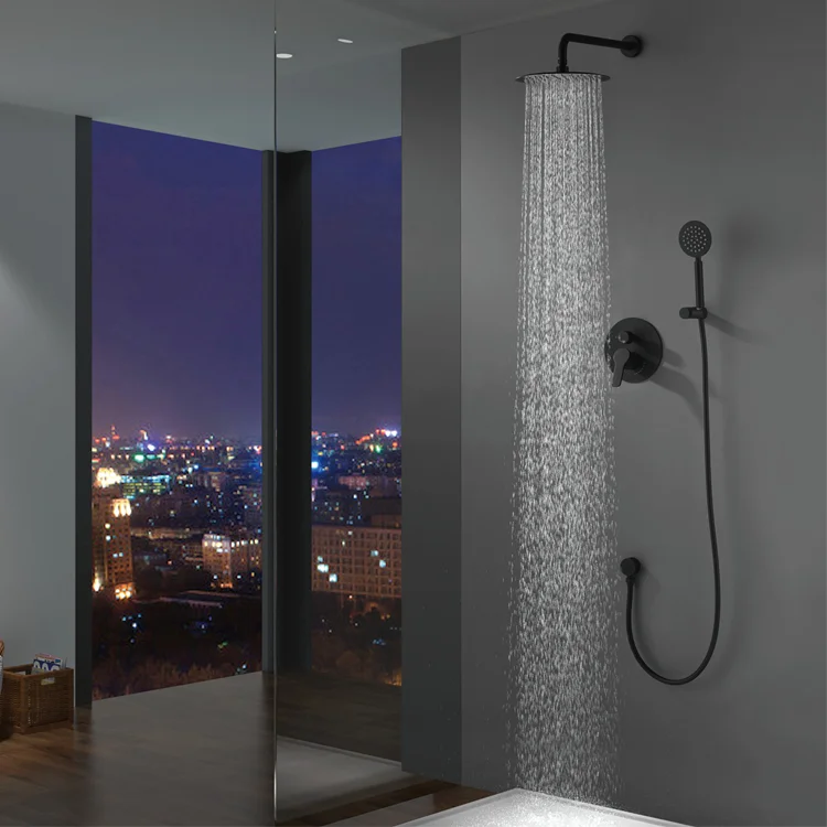Economic  Matte Black Chrome Copper Concealed Rain Bath Cold And Hot Shower Head Wall Mounted  Brass Bathroom Shower Faucet Set