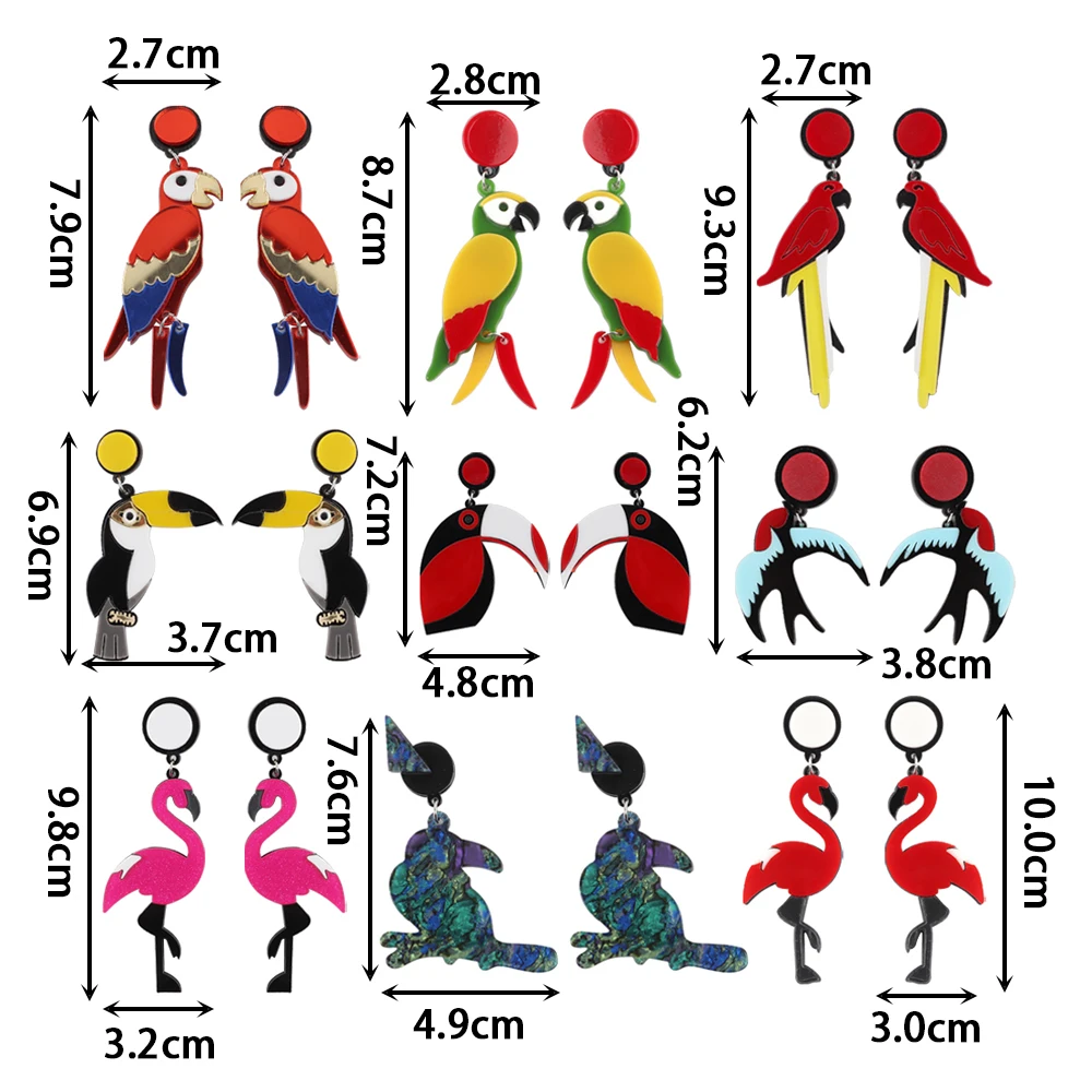 Summer New Bohemia Colorful Fly Bird Dangle Earrings Woodpecker Flamingos Sparrow Parrot Swallow Acrylic Resin Drop Earrings