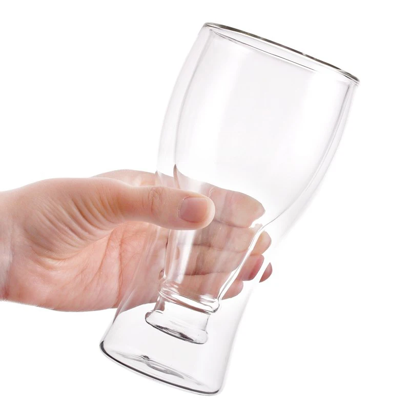 Large Capacity Double Wall Glass Upside Down Clear Beer Can Glass Cups 12oz 16oz Bottle style Cocktail Wine glass
