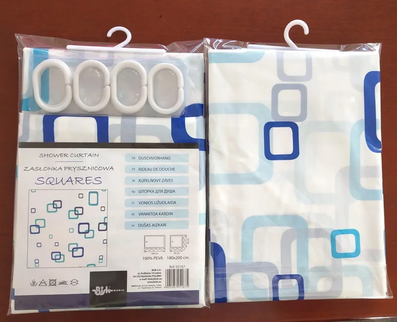 Printed design PEVA shower curtain with hooks very cheap price with good quality