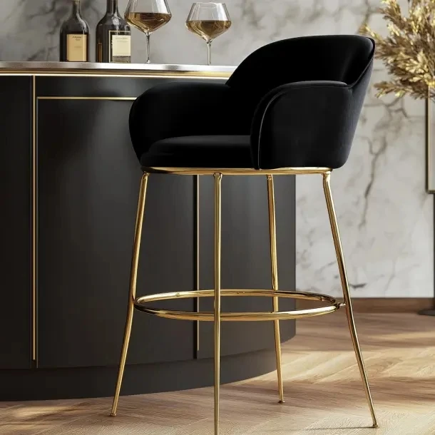 Qiancheng nightclub hookah bar chair furniture for sale gold and black extra tell bar stool with arm rest for the kitchen