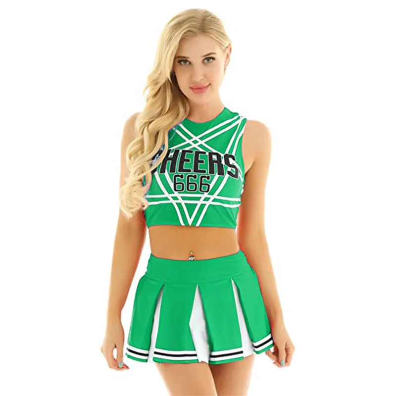 Wholesale Youth School Cheerleading Dance Team Uniforms Crop Tops Pleated Skirt 2 Pcs Sets Cheerleader Costume For Women
