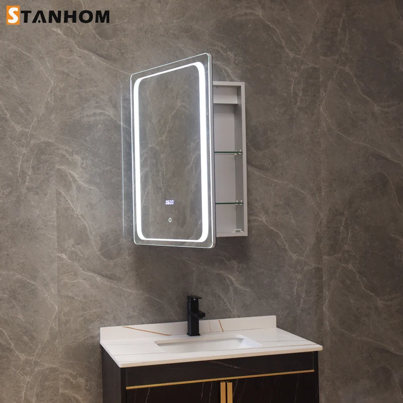 STANHOM Luxury Storage Automatic Anti Fog Vanity Mirror Cabinet for Bathroom Toilet Bedroom