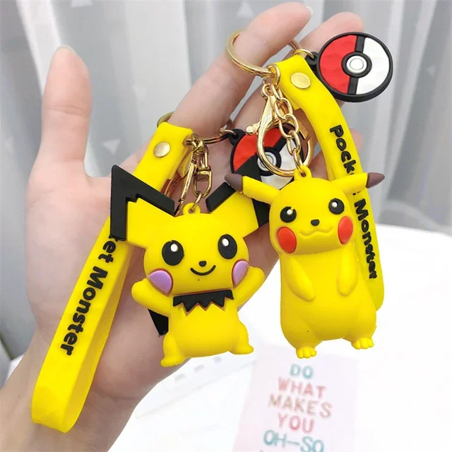 Cartoon Silicone Cute Anime Figure Souvenir 3d Character Pvc Rubber Pokemoned Pikachued Keychain Car Keychain Bag Pendant