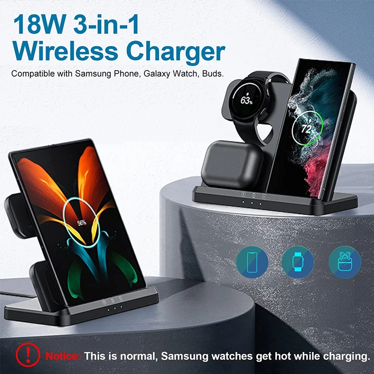 Wireless Charging Station 15W 3 in 1 Foldable Wireless Charger Stand cargadores para celular cargador portatil For Samsung S23