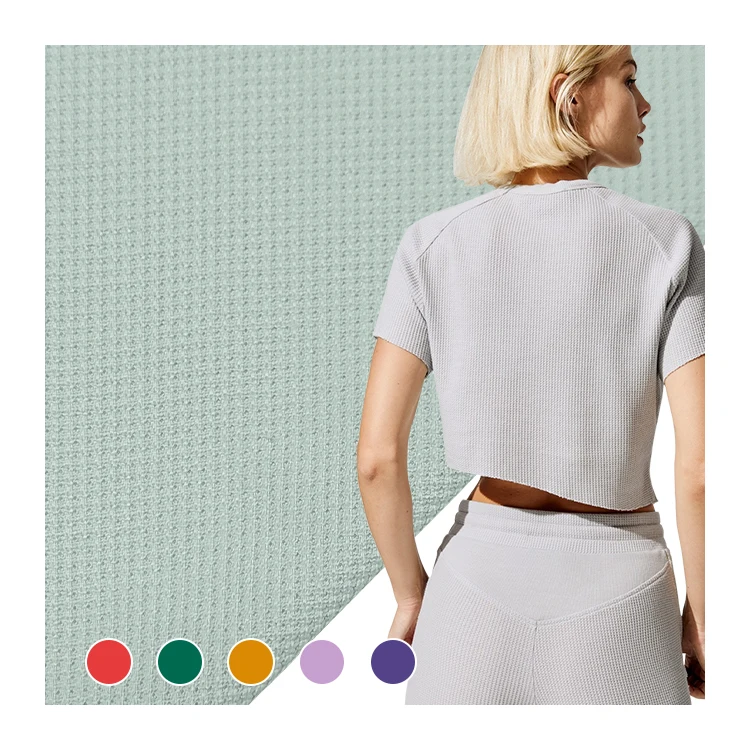 Breathable Solid Activewear Fabrics 82 Nylon 18 Spandex Material Knitted Waffle Fabric For Sale