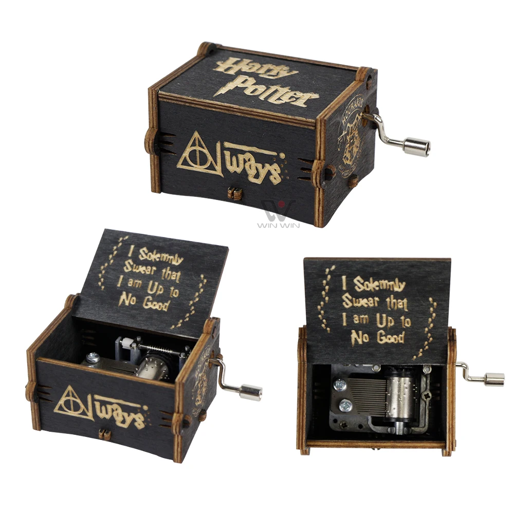 New Arrival Custom Mini Music Box Hand Crank Laser Engraved Hand Crank Wooden Music Box
