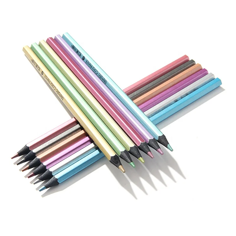 Customized Logo 7 Inch Hexagonal Shape Black Wood Metal Color Pencil Color Pencil Set For Drawing