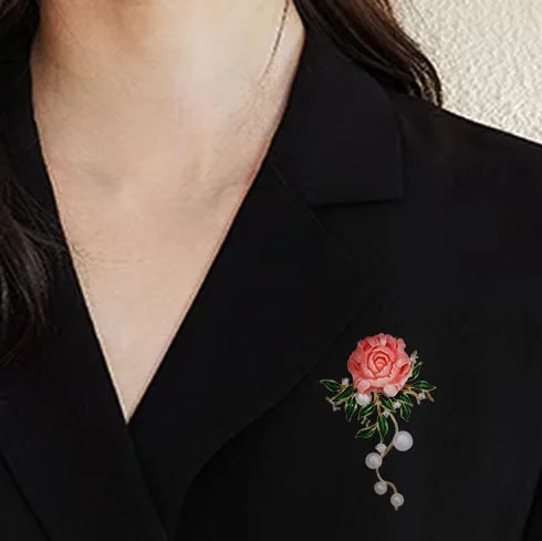 Luxury Broche Bijoux Gold Plated Pink Peony Flower Brooches Pin Elegant Broches De Flores Broches Femmes