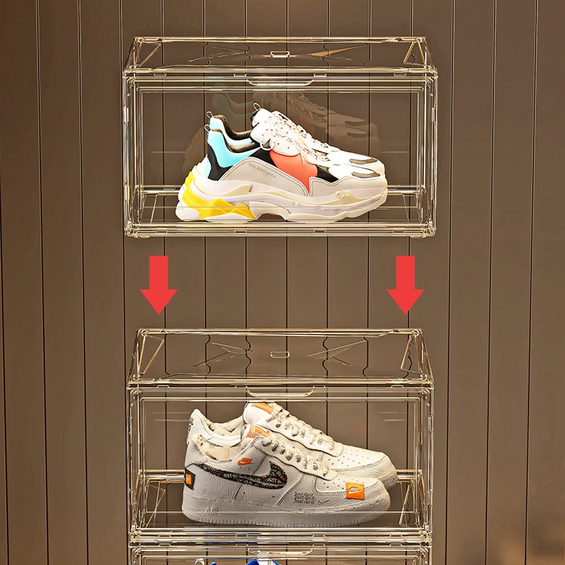 Wannuo 2024 New Hot Sale Sneaker Display Shoe Box Clear Stackable Plastic Transparent Shoe Box With Magnet