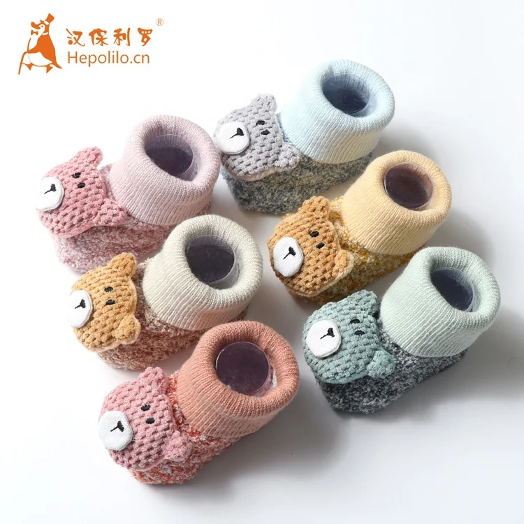 Factory Stocking Supply Anti Slip Girl Boy Toddlers Knitted Baby Socks Bowknot  Design Organic Cotton 3d Baby Slipper Socks