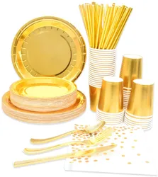 Full version gold birthday party tableware set paper towel paper tray paper cup disposable tableware