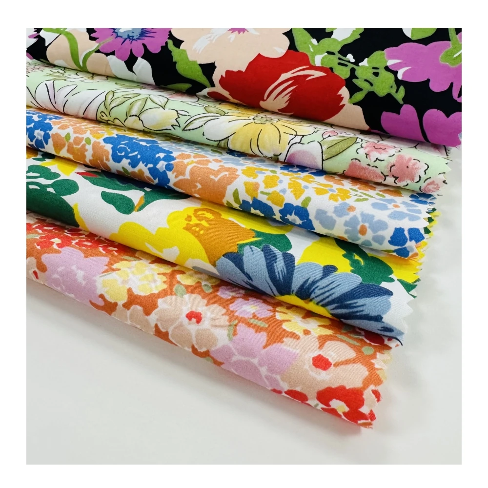 Small MOQ flower designs digital print 40s 115gsm woven organic 100% cotton poplin fabric for clothes