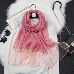 JYL длинный 70*190 см Высококачественный хиджаб темпераментный женский мусульманский шарф из Mulberrysilk с жемчугом Подарочная шаль