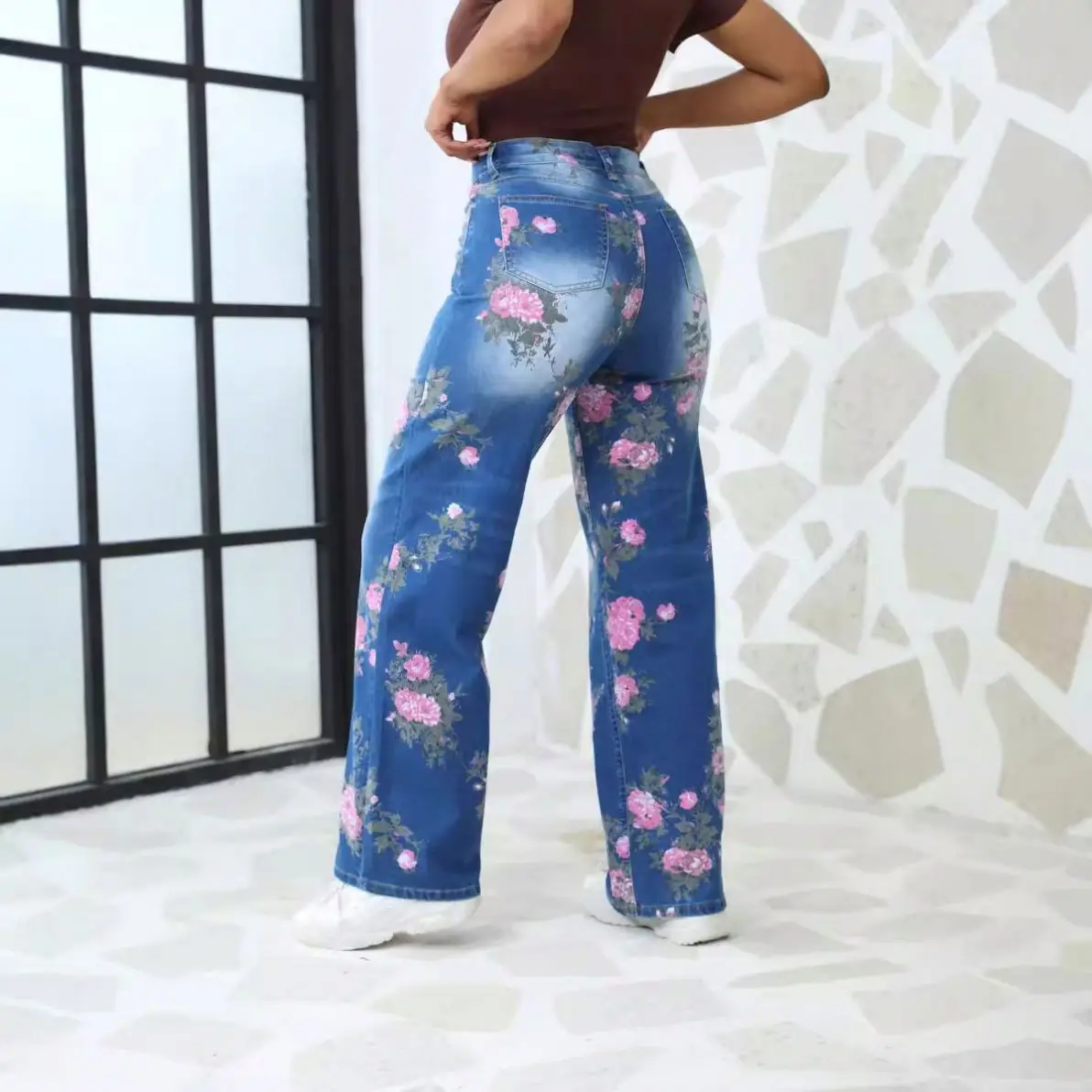 2024 HO Trendy Printed Plus Size Wide Leg Pants Jeans