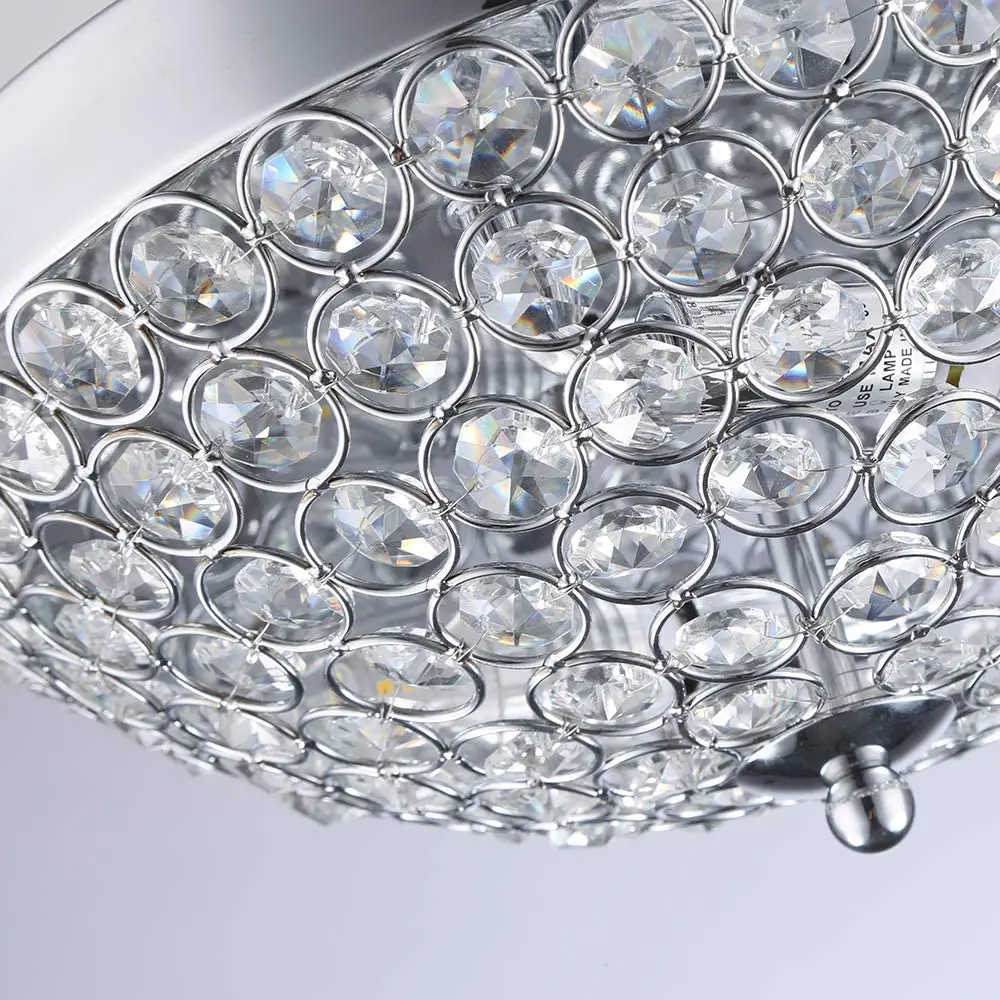 Flush Mount Chrome Finish Modern Crystal Chandelier Ceiling Light Bowl Shape Ceiling Light Fixtures